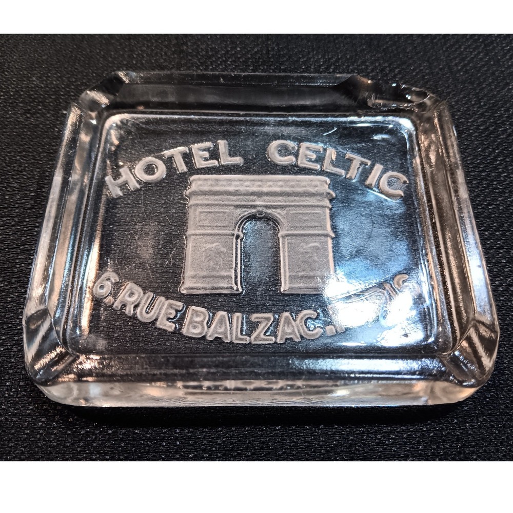 Vintage Hotel Celtic Paris Glass Ashtray Arc de Triomphe 6 Rue Balzac Clear